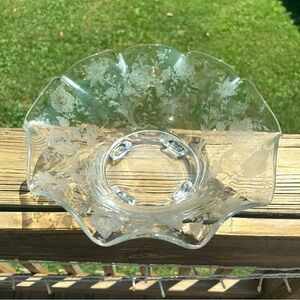 Cambridge WILDFLOWER CRYSTAL 12" - 4 FOOTED RUFFLED BOWL #1349